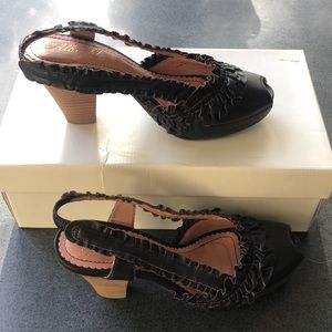 Miss Albright- NEW - Chocolate leather slingback stacked pump